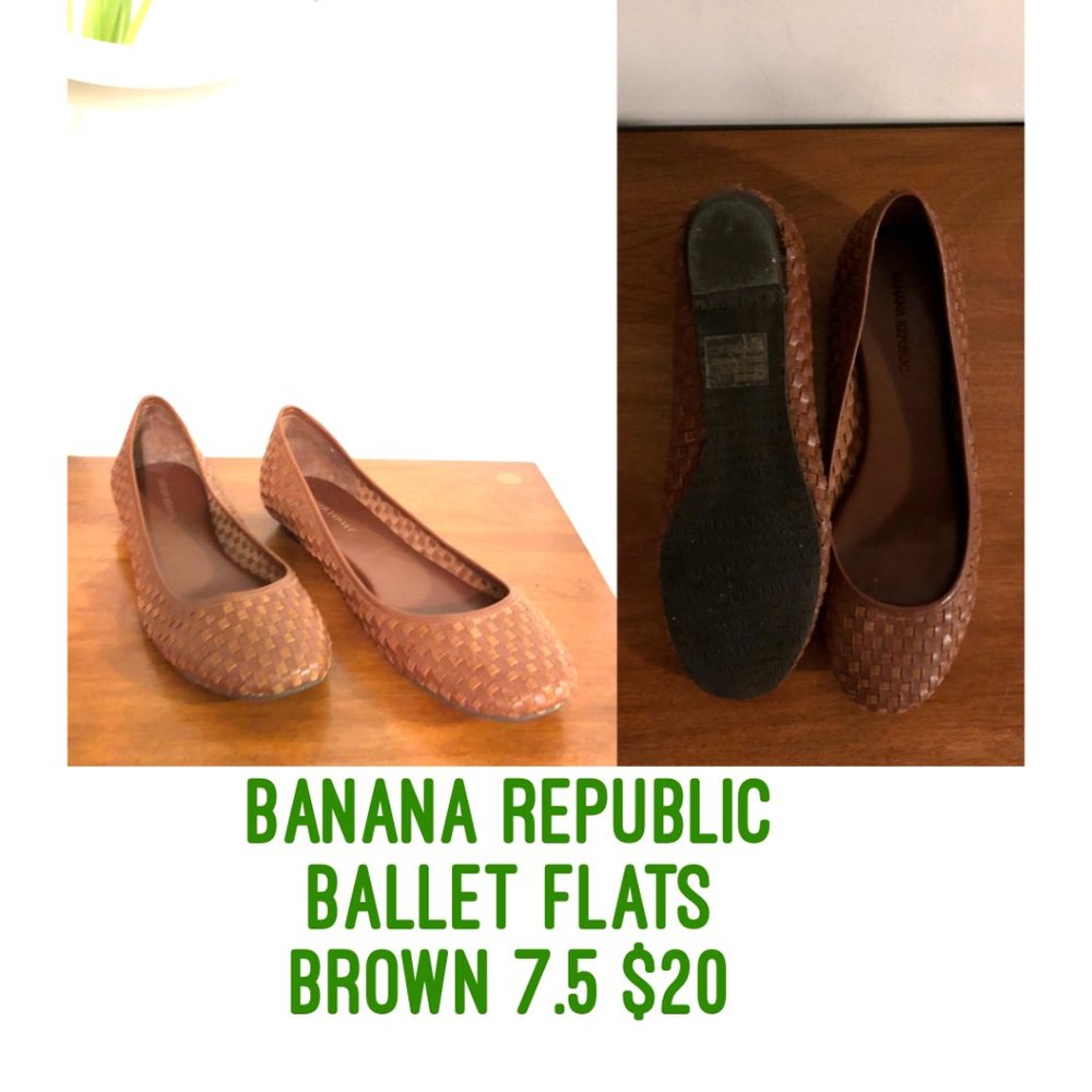 Banana Republic Cognac Leather Flat, Size 7.5